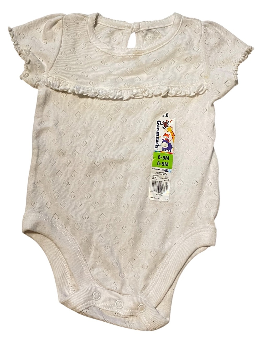 Garanimals Baby Girl 6-9 M White Ruffle Trim Infant One-Piece Bodysuit